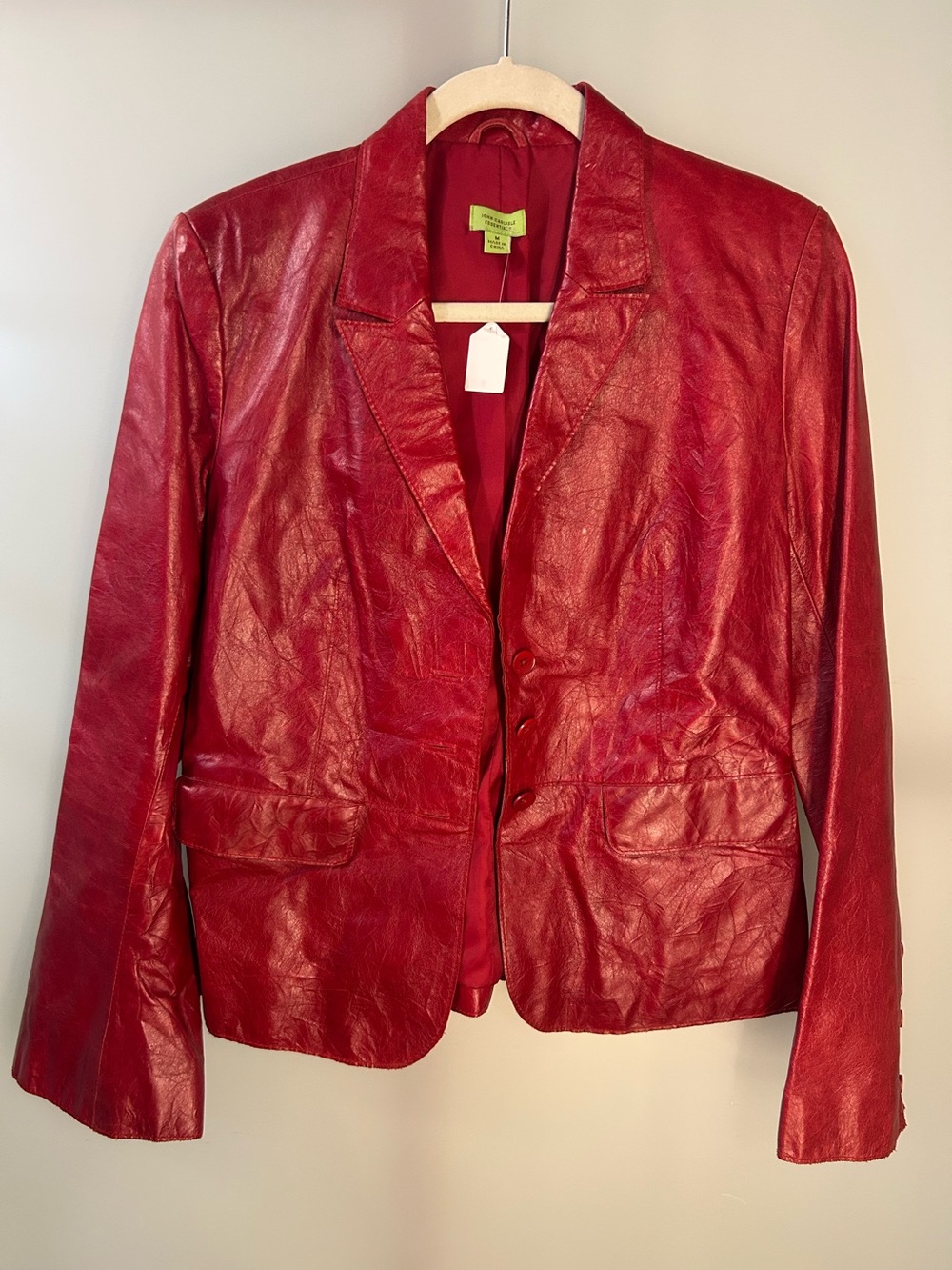 John Carlisle Red Leather Jacket Bell Sleeves Size Medium